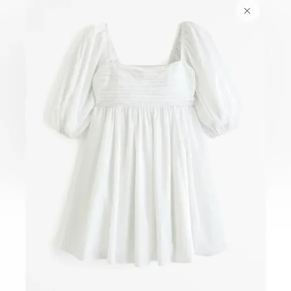Abercrombie & Fitch Emerson Puff Sleeve Mini Dress White Sz LT Cottage Romantic - Picture 3 of 8